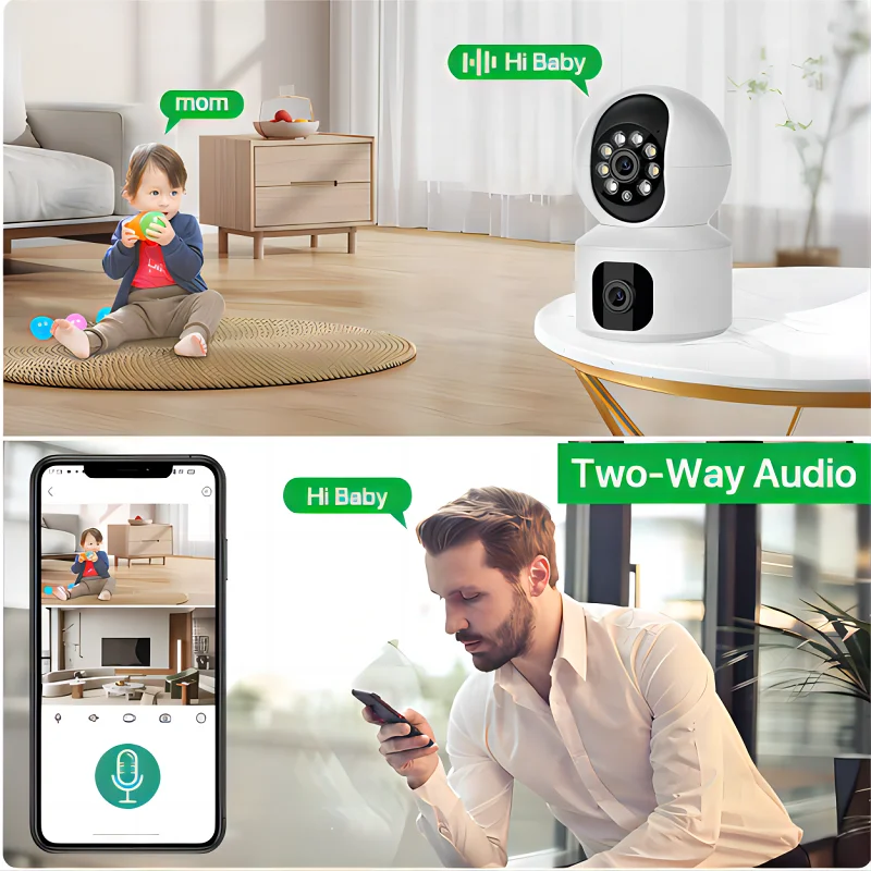 4K 8MP WiFi Home Security Camera Dual Screen Baby Monitor Ai Human Detection Color Night Vision CCTV