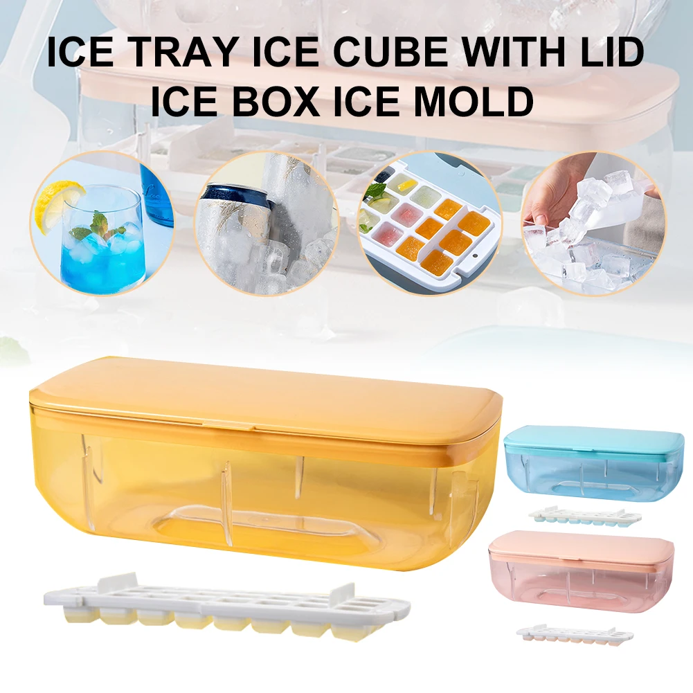 Ice Cube Tray With Lid And Bin Quick Release Silicone Ice Cube Maker Mold With Container For Cocktail Whiskey Bar Kitchen Tools
