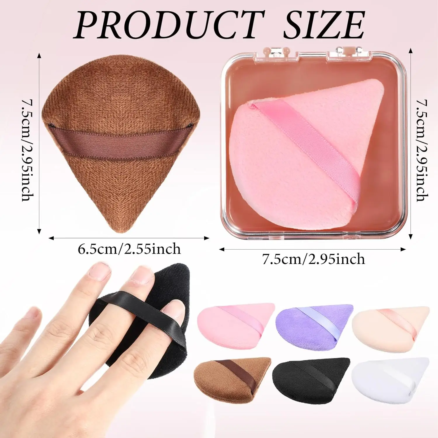 12Pcs Velour Triangle Powder Puff Set w/6 Travel Cases | Hydrophilic Latex-Free for Loose Powder  | All Skin Types Makeup Kit