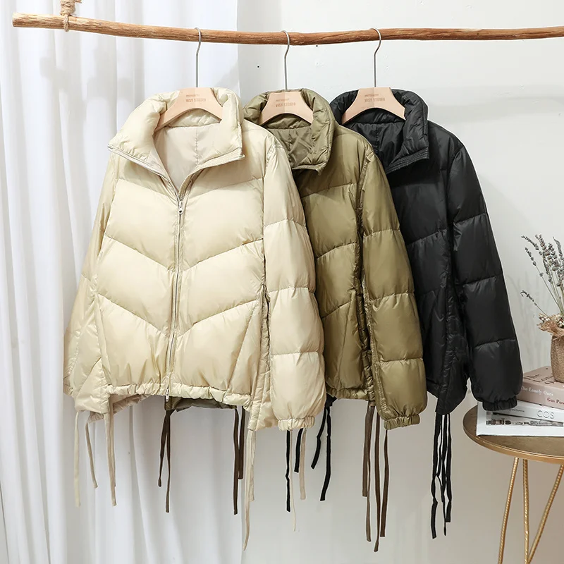 

Duck White 2023 Down New Jacket Women Winter Stand-up Collar Bread Solid Parkas Loose Thick Fall Coat Chaquetas Para Mujer
