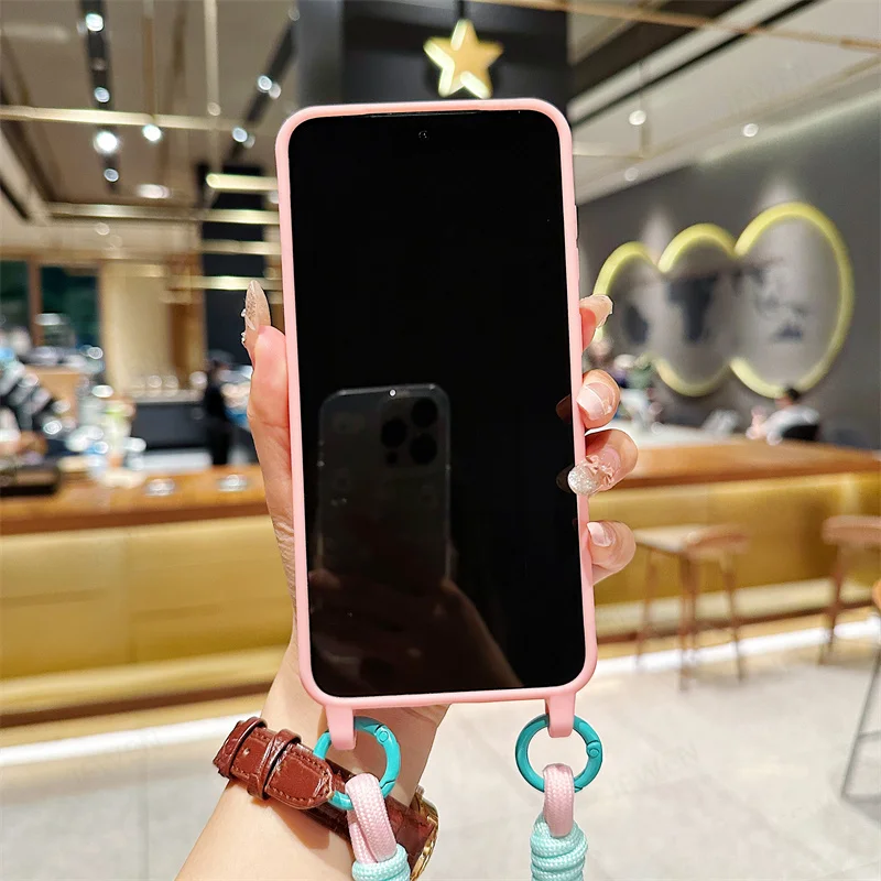 Étui de téléphone avec lanière et collier en bandoulière pour Samsung Galaxy S24 S23 S22 S21 S20 FE Plus Note 20 Ultra Coque arrière en silicone TPU souple_voghion.com