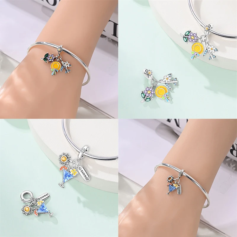 Charm Jewelry Sterling Silver Jewelry Beads Charms Silver Charm Bead Charm Bead Sterling Silver Beads Charm 925 Sterling Silver Charms Pendant Airplane Beach Sailing Hat Sun Energetic Attractiveness Design For Fine Jewelry Making