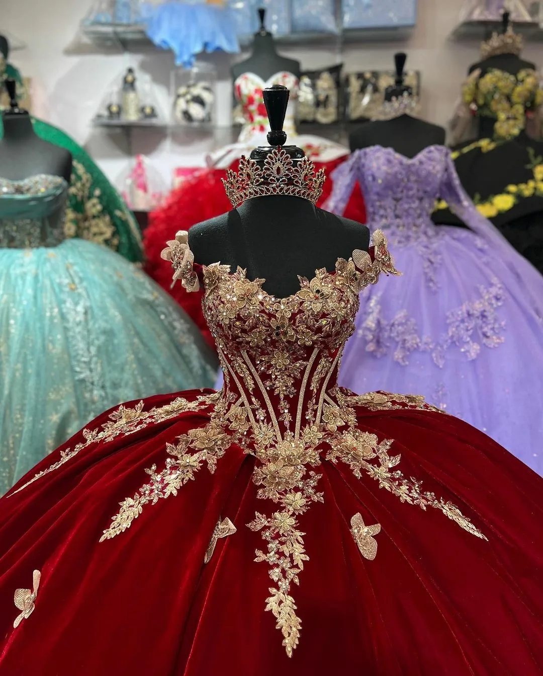 wine red quince dresses Burgundy Quince Dress Flowers Ball Gown Sweetheart Off the Shoulder US6 / Custom color