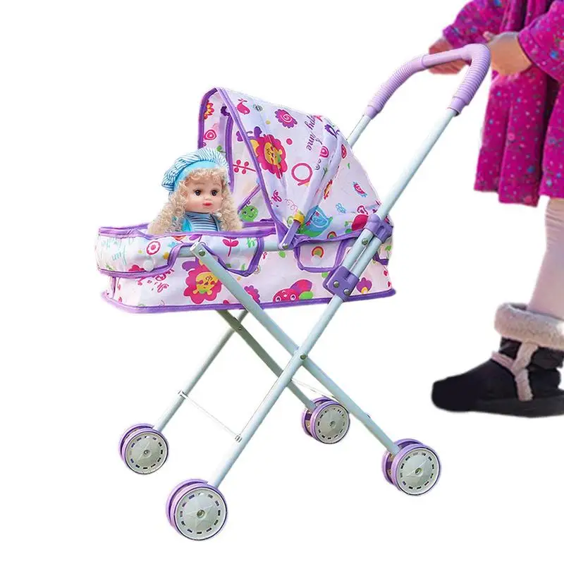 

Play Doll Stroller Kid-Friendly Retractable Canopy Doll Stroller Girls Toy Stroller For Indoor & Outdoor Use Kids Girl Doll