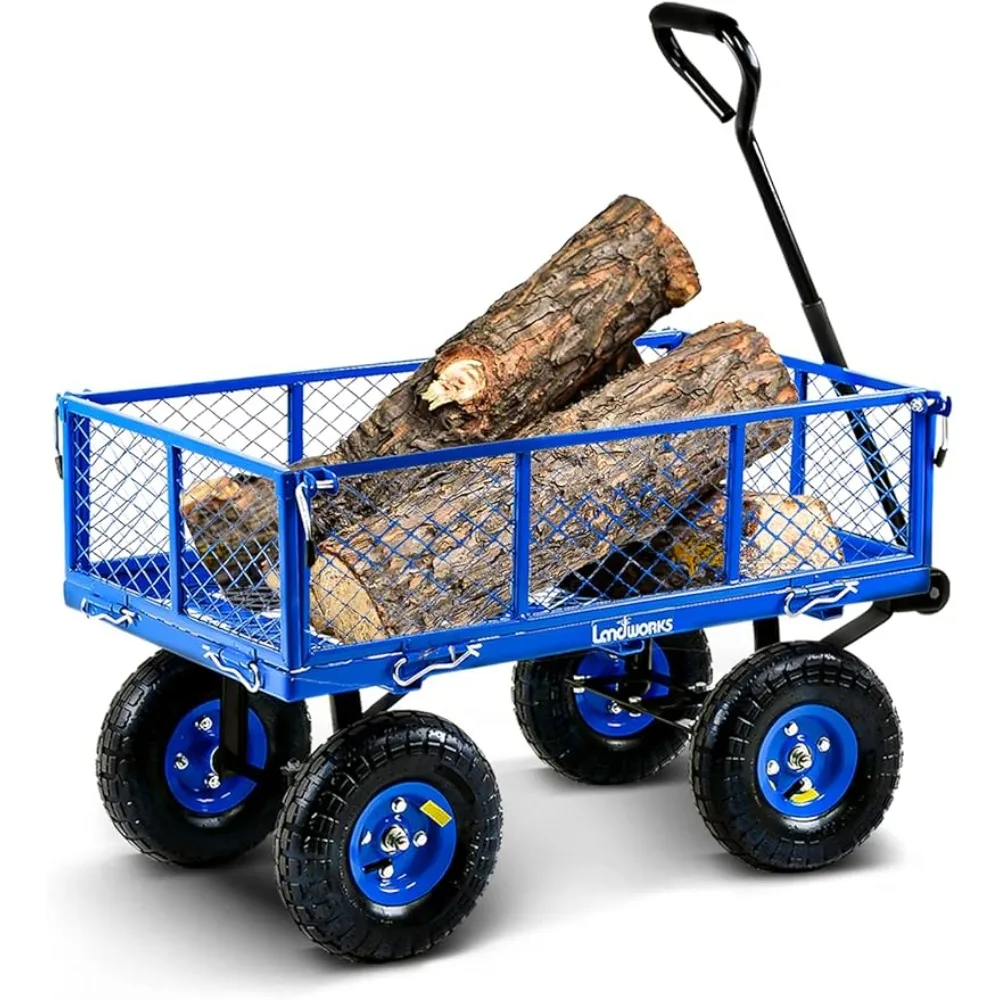 

Garden Utility Cart Wagon All Terrain Heavy Duty Removable Side Meshes 400 Lbs Cap Trolley Large Capacity Wagon Camping Carrying