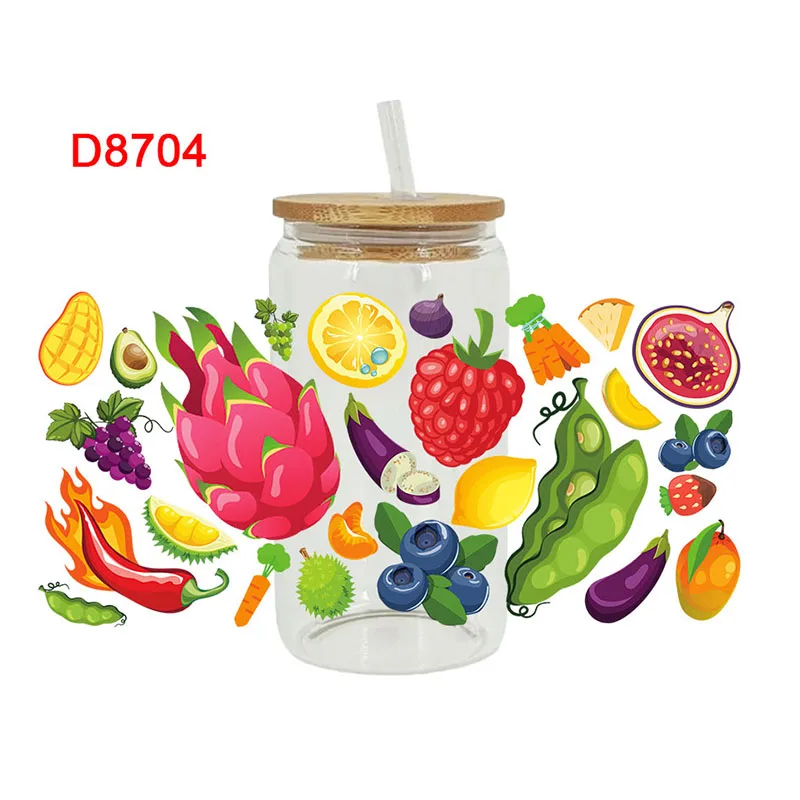 UV DTF 전송 스티커, 컵 랩, 과일, 아보카도 인쇄, DIY 유리, 세라믹, 금속 가죽, 3D, 16oz D8704