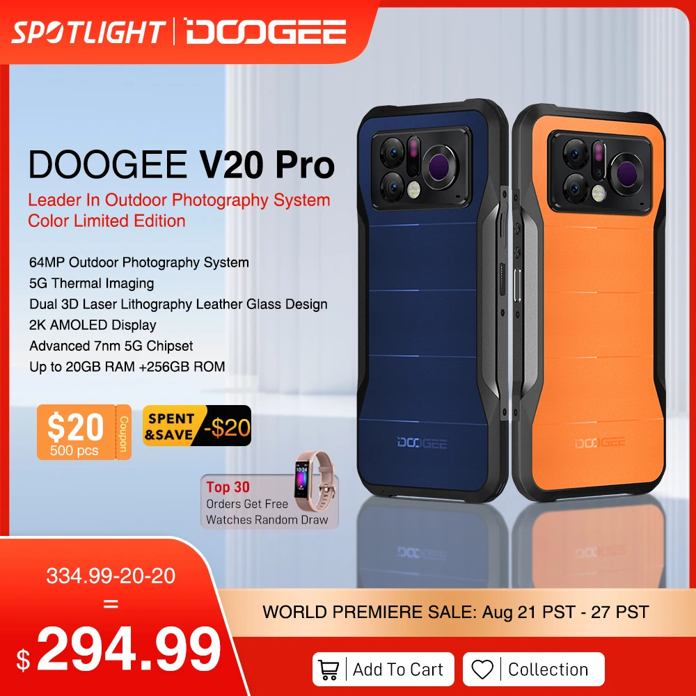  World Premiere DOOGEE V20 Pro Rugged Phone 6.43”2K AMOLED Display 12GB+256GB 14401080 Thermal Imaging Advanced 7nm 5G Chipset 