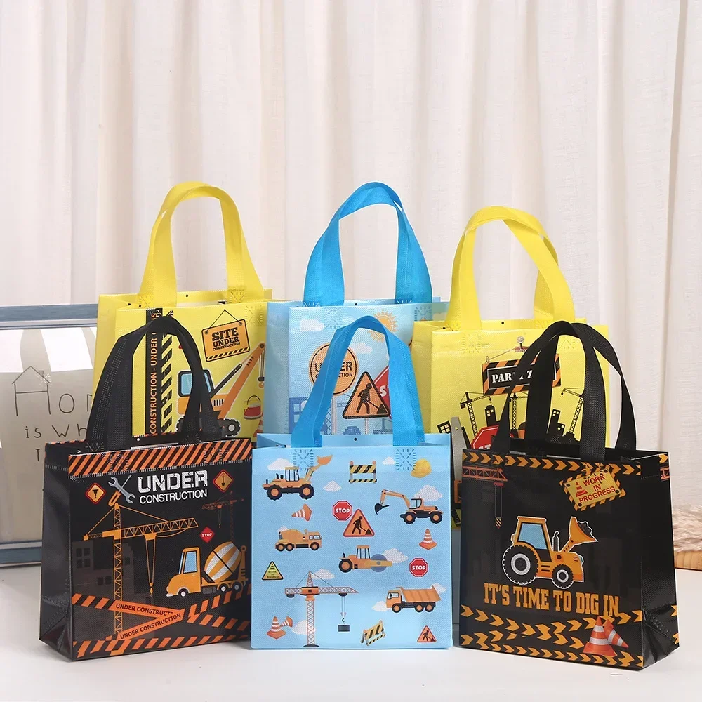 6 Stücke Engineering Fahrzeug Bau Thema Geschenk Verpackung Tasche Bagger Vlies Einkaufstasche für Kinder Geburtstag Party Dekor