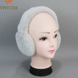 Real Rex Rabbit Fur Earmuffs Woman Rabbit Fur Earmuff Christmas Gift Plush Fur Earflap Winter Warm Earmuffs Unisex