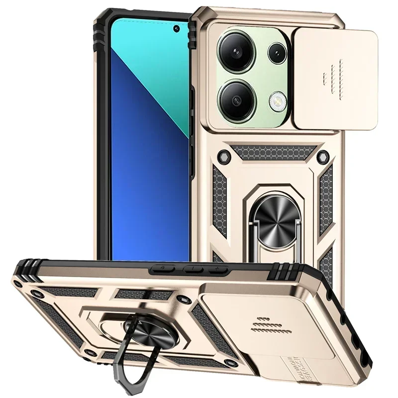 Rotating Slide Camera Lens Stand Armor Case - Military Grade Protection Cover