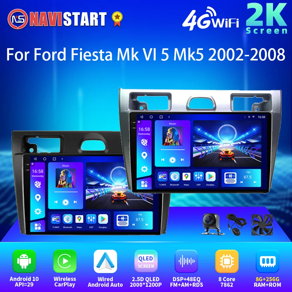 

Автомагнитола NAVISTART 2K 2000*1200 для Ford Fiesta Mk VI 5 Mk5 2002-2008 Carplay Android, без видеоплеера, GPS, DSP, мультимедиа