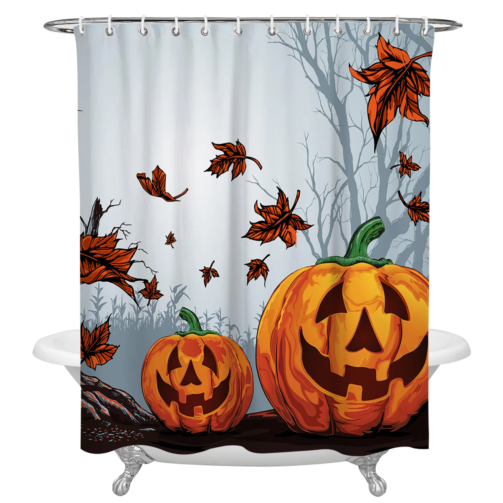 

Halloween Pumpkin Leaves Dead Branch Waterproof Shower Curtain Bathroom Fabric Polyester Shower Curtains Bath Decor Curtain