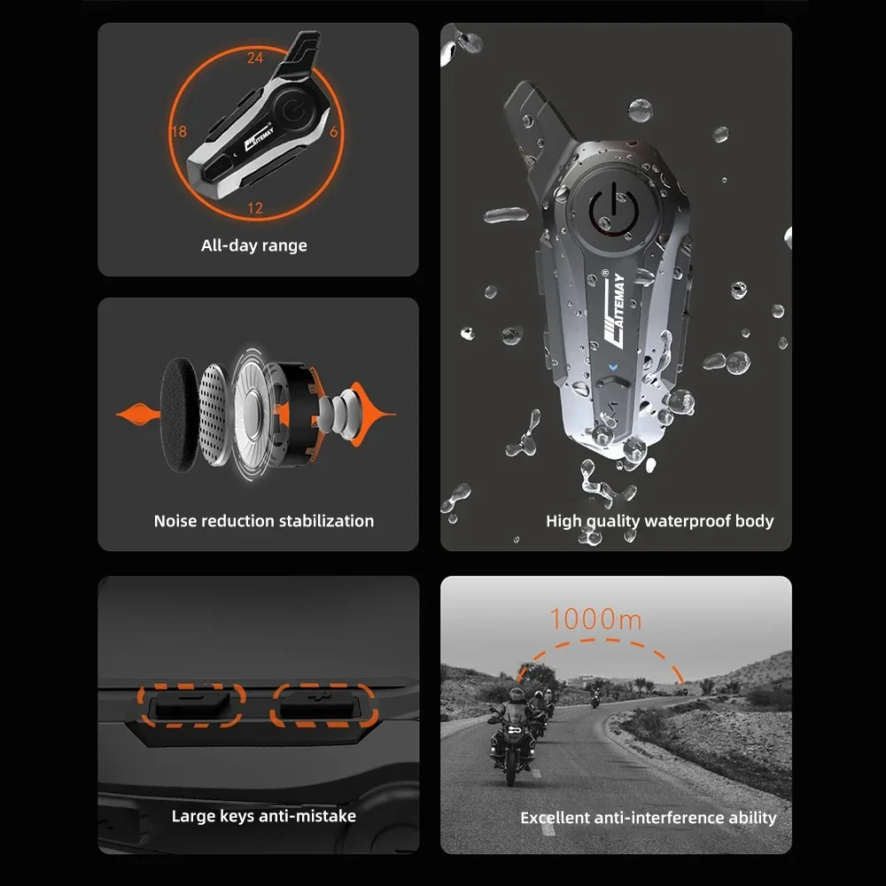 Bluetooth Headphone Motorcycle Helmet Intercom Headset 1000M For 2 Rider Intercomunicador Moto Wireless Interphone Handfree Call 6
