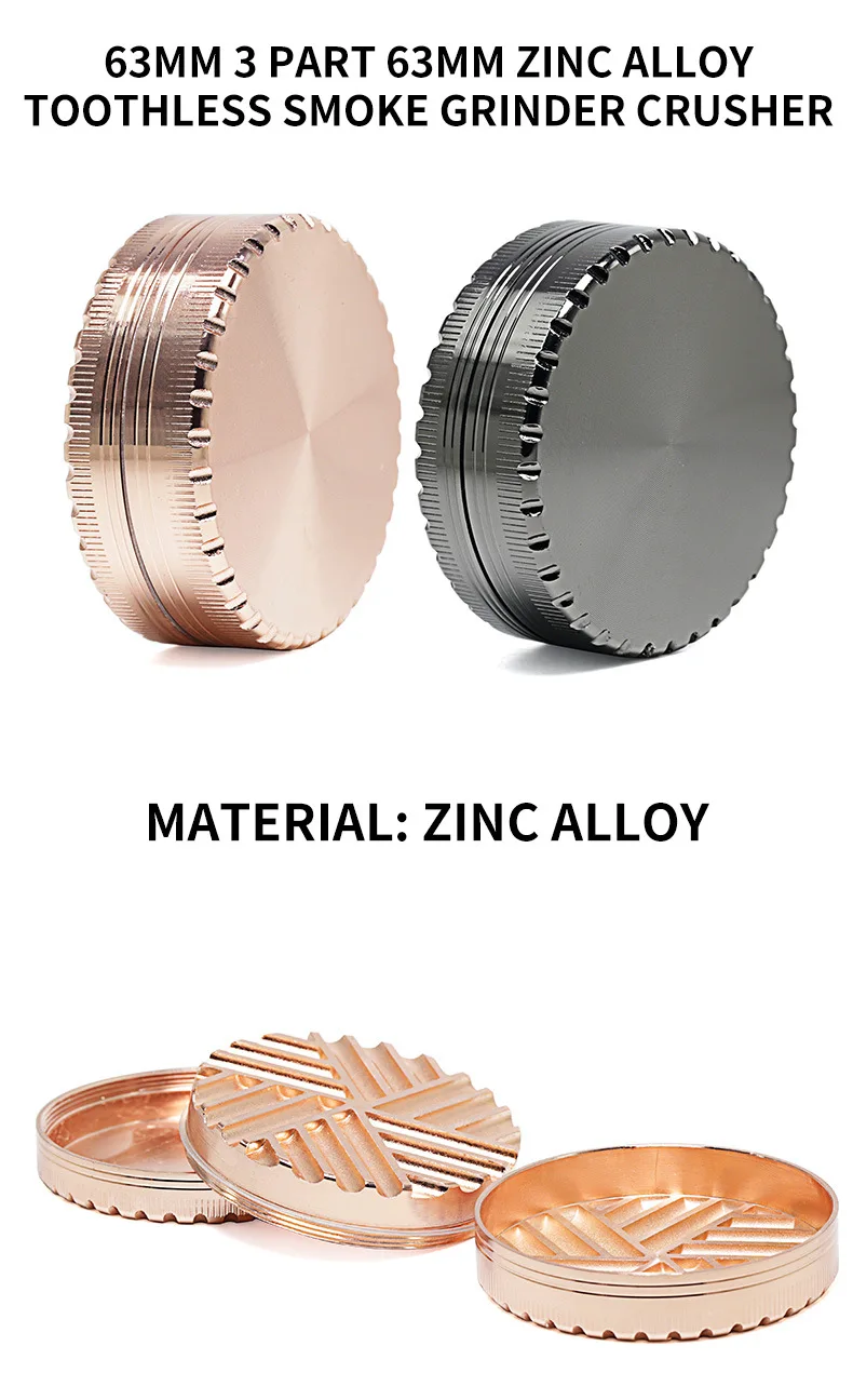 63mm Toothless Tobacco Herb Grinder Herbal Grinders 2 Layers creative aluminum alloy Smoke Breaker Spice Crusher Mill Shredder 5