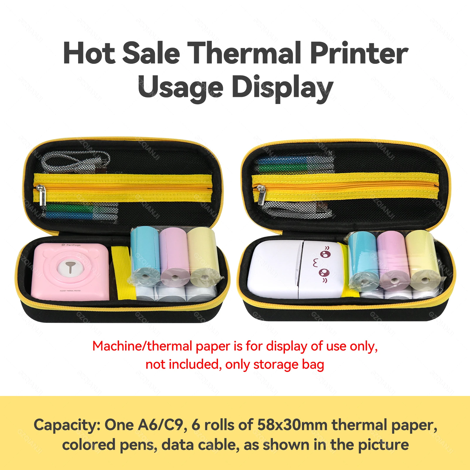 Peripage A6 Thermal Printer 58mm 57MM Paper Rolls Photo Label Printer Protective Case Anti Falling Storage Carry Bag with Zipper