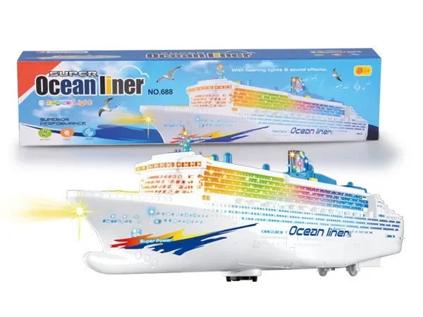 [ Funny ] Electronic Large luxury cruise ship Toy Universal rotation music light Boat model Baby toy colorful flash ocean line 5