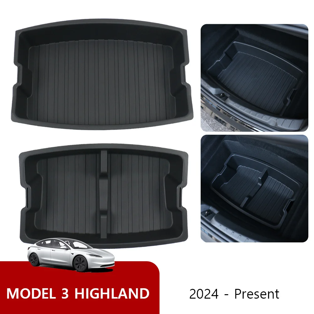 

[2024] коврики для багажника Tesla New Model 3 + Highland TPE Piano Key Style, водонепроницаемый защитный коврик для хранения передней и задней части багажника