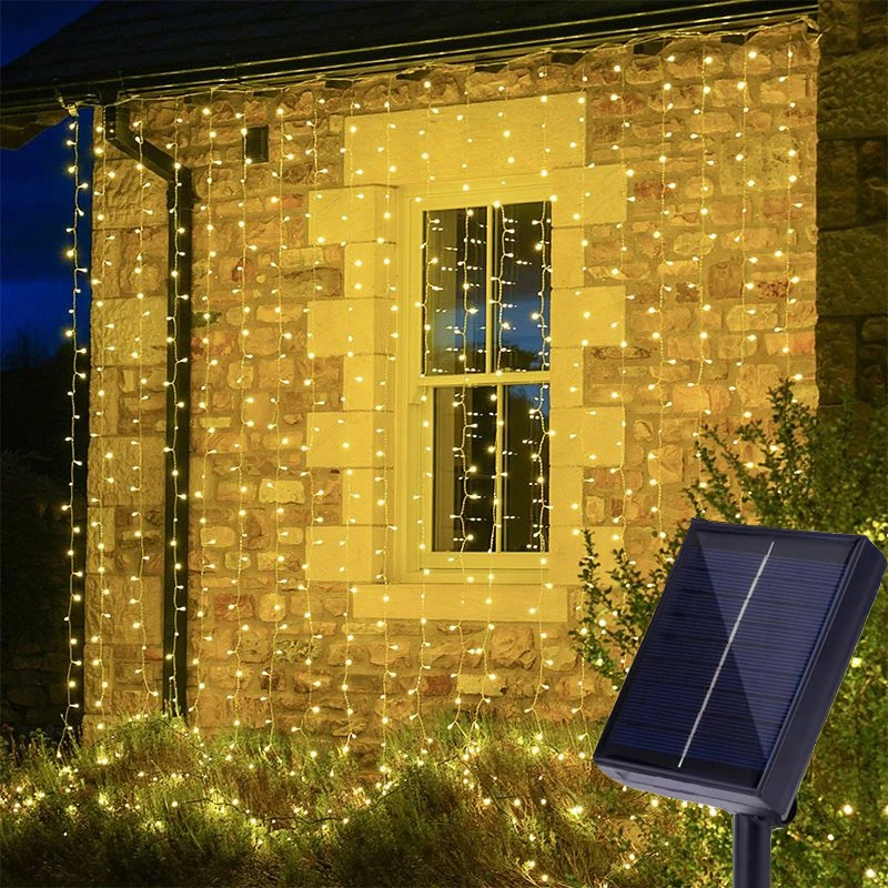 thumbnail image 2 of cortina de luces solares, 600/300 LED, luces de hadas para exteriores e interiores para bodas, para festivales, Año Nuevo, decoración navideña, 2 of 5