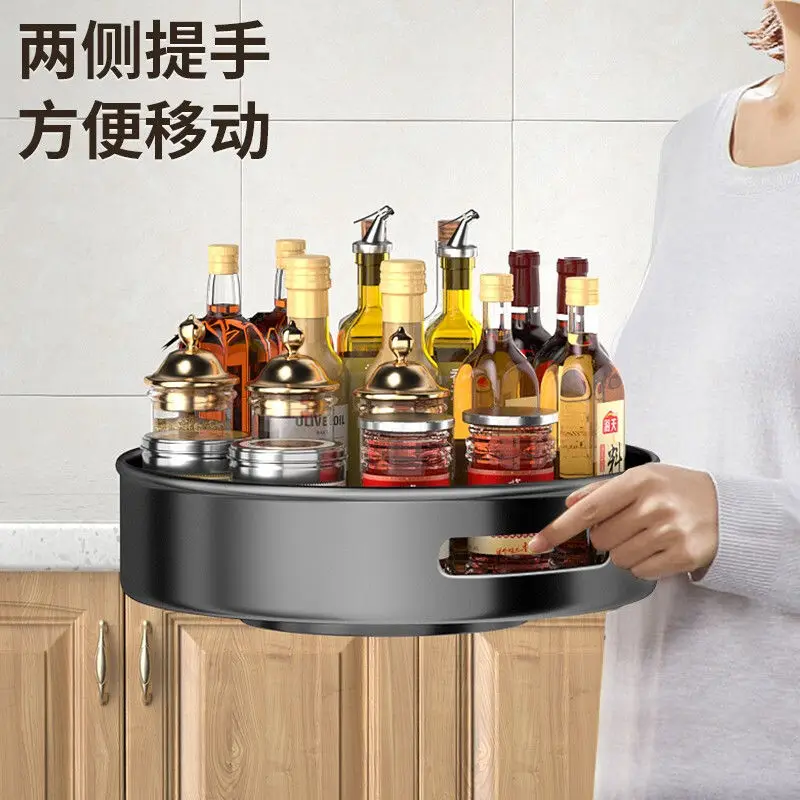 Kitchen installation free multifunctional rotating seasoning storage rack, tea cup countertop, oil, salt, sauce, vinegar, miscel
