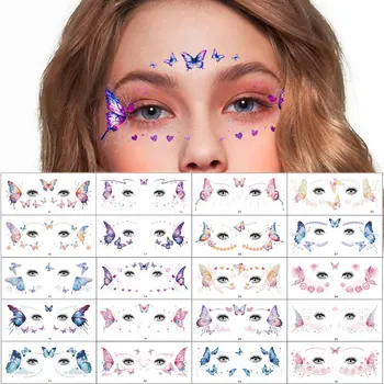 10pcs Glitter Temporary Tattoo Stickers for Face Makeup Butterfly Fake Tattoo for Women Eyebrow Decals for Party and Performance 1