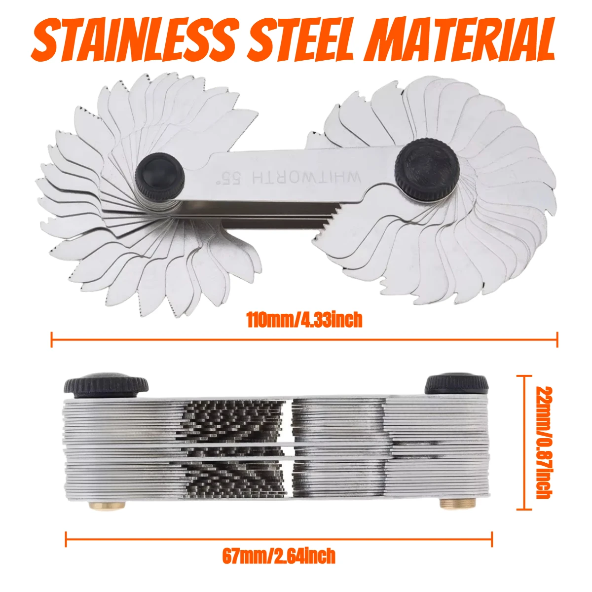 Metric British US 58 PCS Blade Thread Gauges 55 Degree and Metric 60 Degree Thread Pitch Gauges Used for Measuring Tools