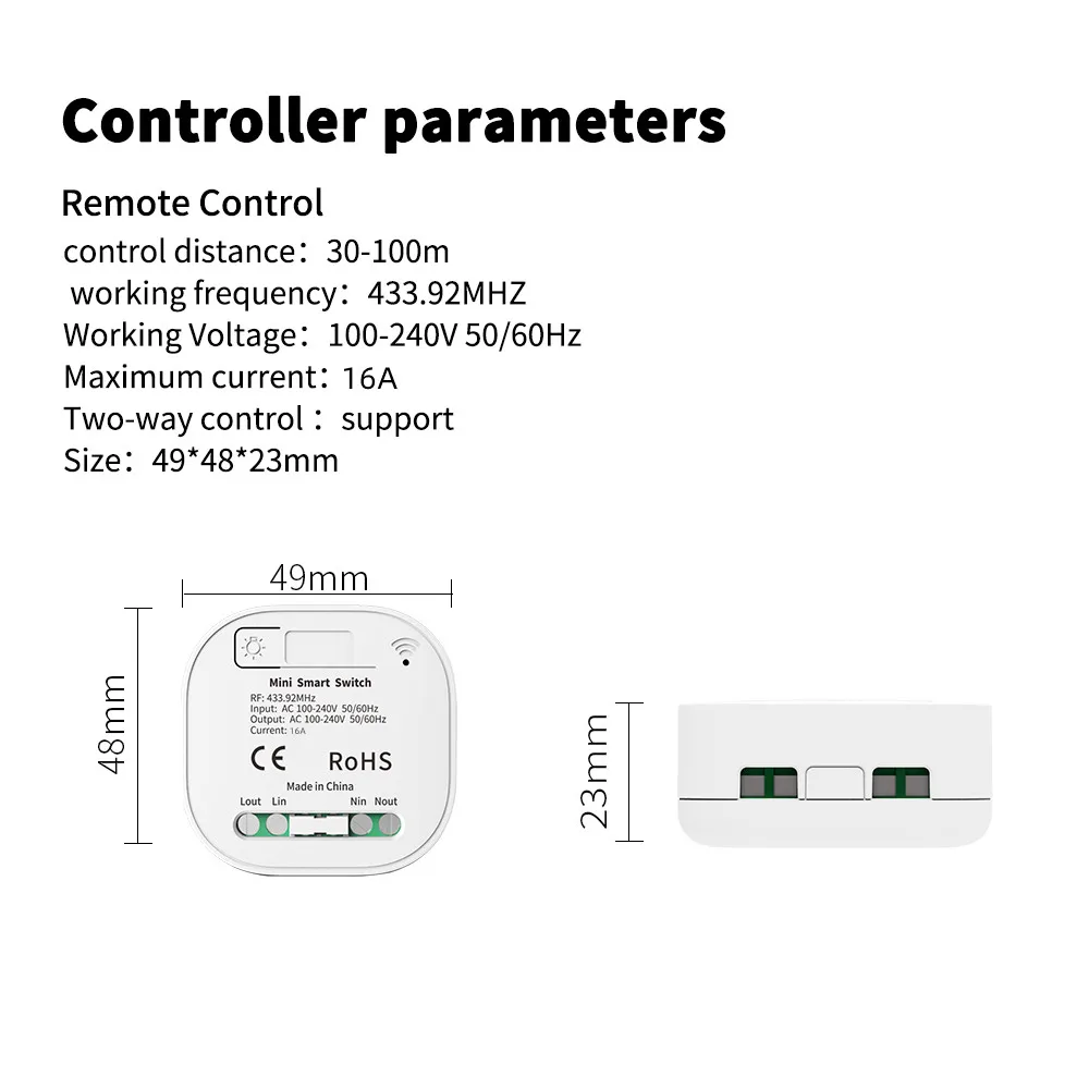 Wireless Remote Control  No Battery RF433Mhz Self-Powered Waterproof Light Switch 16A AC 85V-240V 60HZ/50HZ