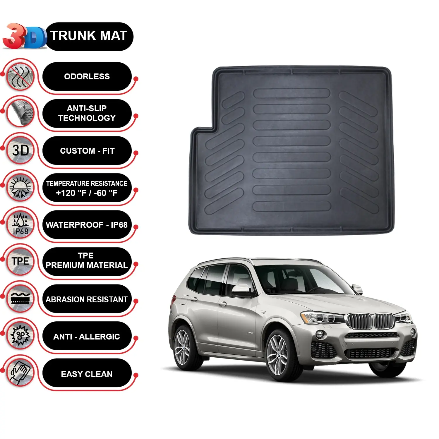 

BMW X3 2010-2017 Cargo Liner Rear Trunk Floor Mat