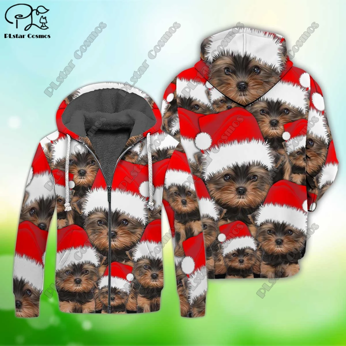 Christmas series 3D printed unique wool zipper hoodie for men women winter warm double-layer fleece jacket clothing casual S-1