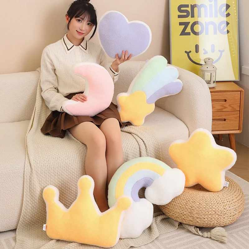 Heißer Verkauf Süßigkeiten Regenbogen Glück Wolke Stern Mond Plüsch Kissen bunte Krone Memeor Kissen Kissen Sofa Home Dekoration Wurf kissen – Detail 16