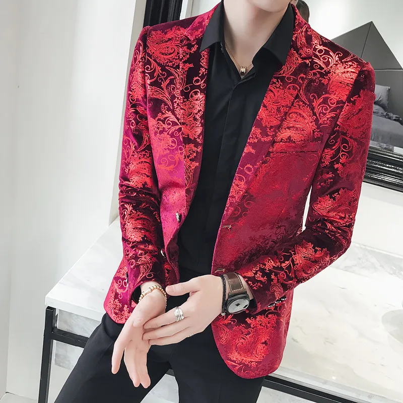Men's Blazer Fashion Autumn Winter Clothing Male Suit Jacket Printing Casual Slim Fit Fancy Party Singer Blazzer Coat S-5XL