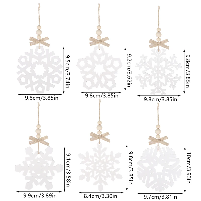 6pcs White Snowflakes Wooden Ornament Xmas Tree Hanging Pendants Christmas Decoration For Home New Year Holiday Crafts DIY Gift