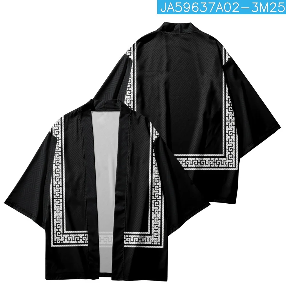 Japanese Tiger Print Cardigan Clothes Yukata Samurai Costume Men Haori Obi Beach Kimono Streetwear Jacket