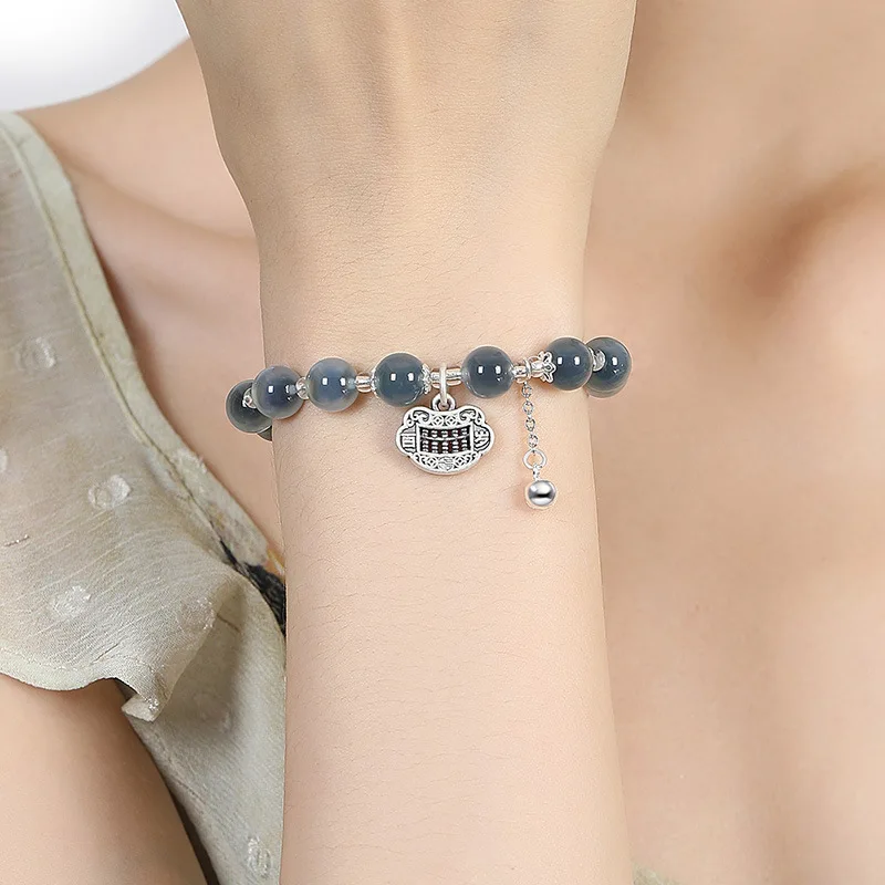 Zucker Herz Achat Safe Lock Armband Damen Chinesischen Stil Retro Hohe Tibetische Silber Armband Elegante Anhänger Schmuck Geschenke