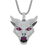 VANAXIN Iced Out Men's Hip Hop Wolf Head Pendant Animal Necklace CZ Zircon Rock Punk Rapper Black Gun Jewelry Gift 1