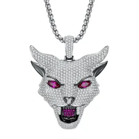 VANAXIN Iced Out Men's Hip Hop Wolf Head Pendant Animal Necklace CZ Zircon Rock Punk Rapper Black Gun Jewelry Gift 1