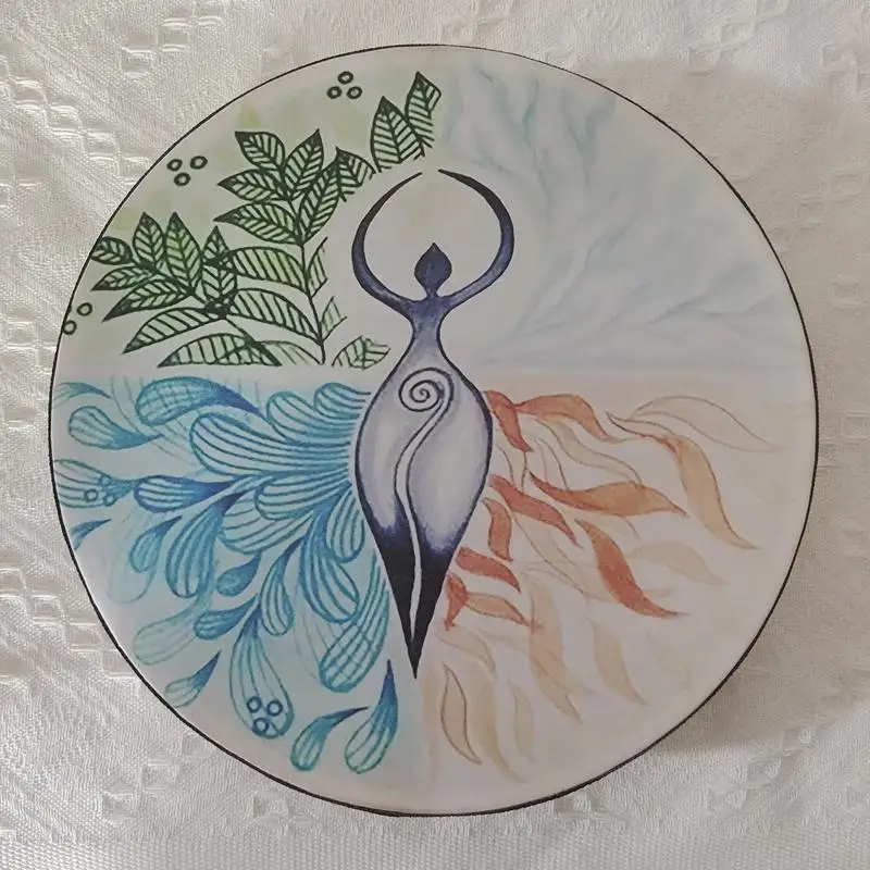 Retro Handmade Shamanic Drum 25cm Round Tree of Life Shaman Drum Goddess Siberian Music Spiritual Shaman musical percussion instruments wooden hand drum