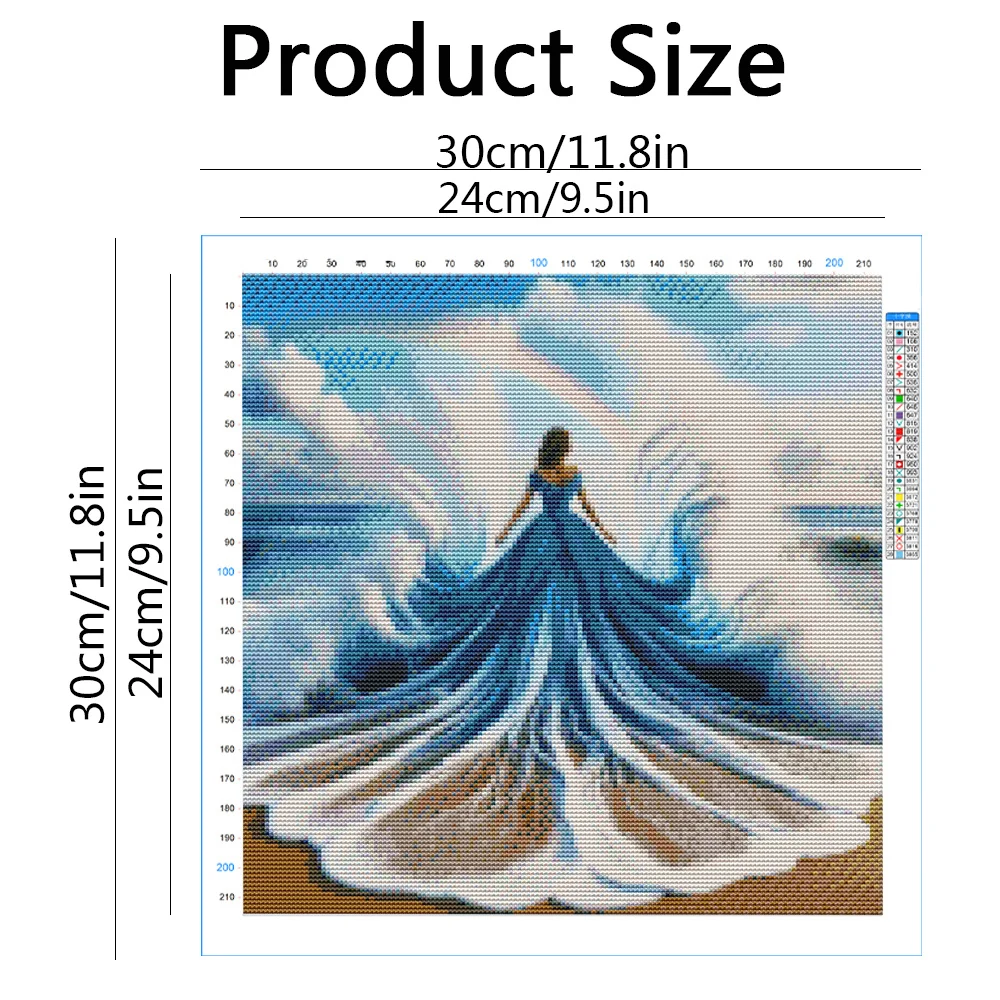 Cross Stitch Kit Woman With 11ct Printed Canvas DIY Embroidery Landscape Evening Dress Beach