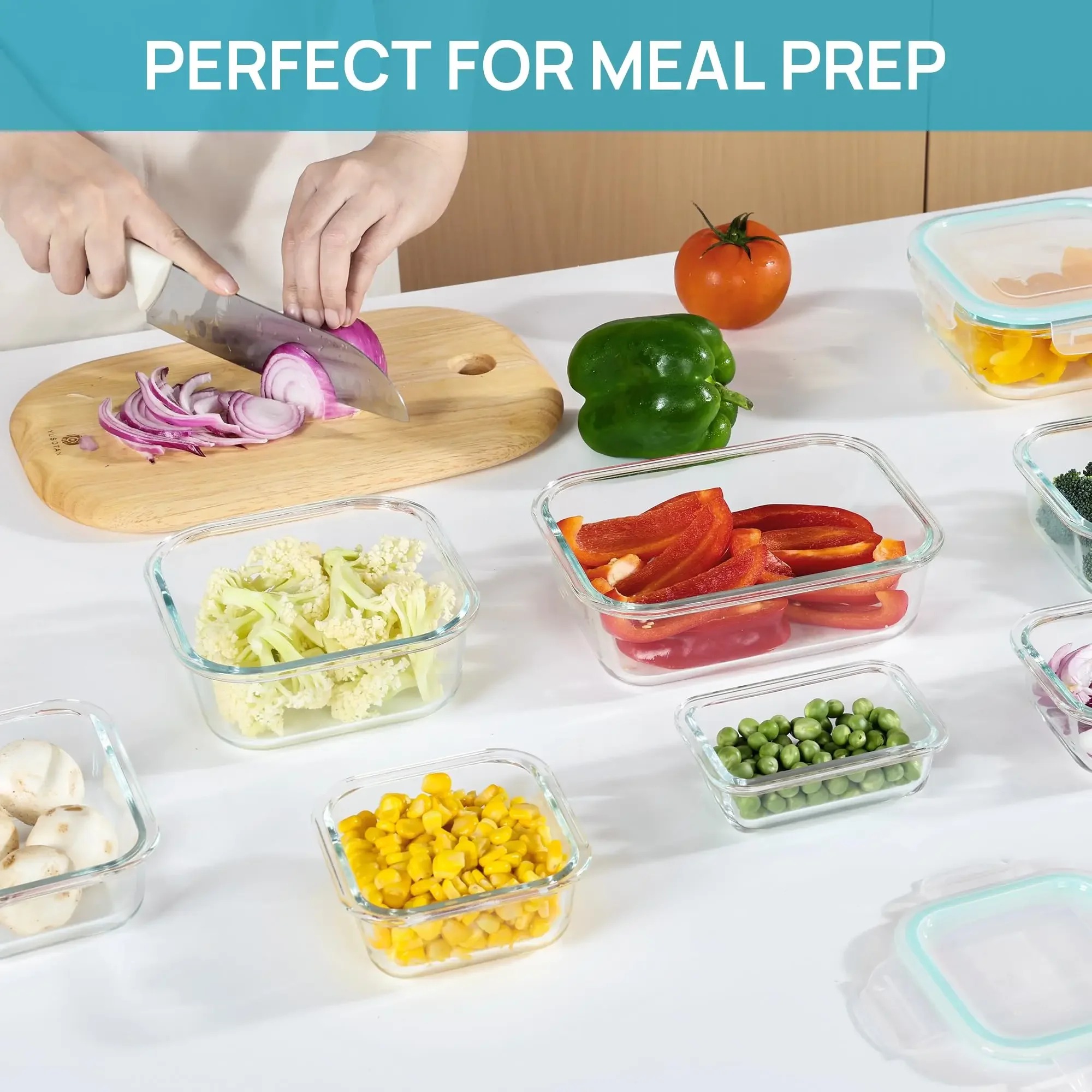 Premium Glass Food Storage Containers - Airtight Bento Box for Meal Prep, Microwave, Oven, Freezer, and Dishwasher Safe, BPA-Free