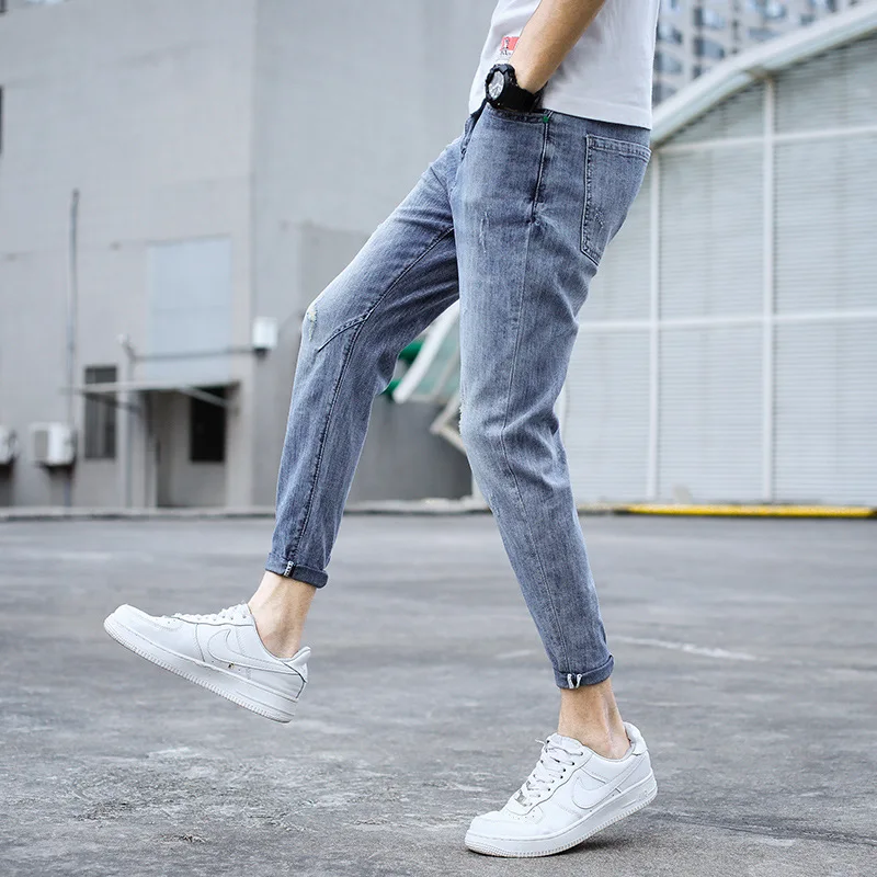 

Fashion 2022 Cowboy Denim Jeans Men's Summer Thin Brand Stretch Korean Young Men's Casual Teenagers Pencil Pants With Holes