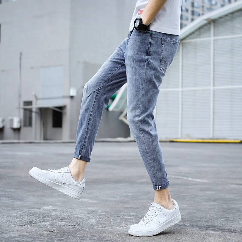 Fashion 2022 Cowboy Denim Jeans Men's Summer Thin Brand Stretch Korean Young Men's Casual Teenagers Pencil Pants With Holes