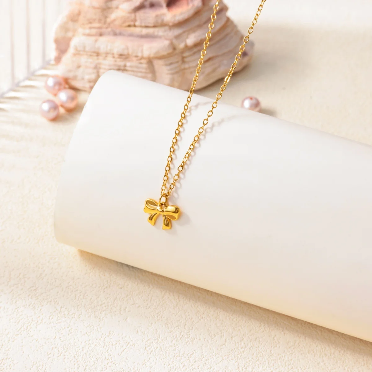 Bowknot Pendant Necklace 18K Gold Plated Stainless Steel