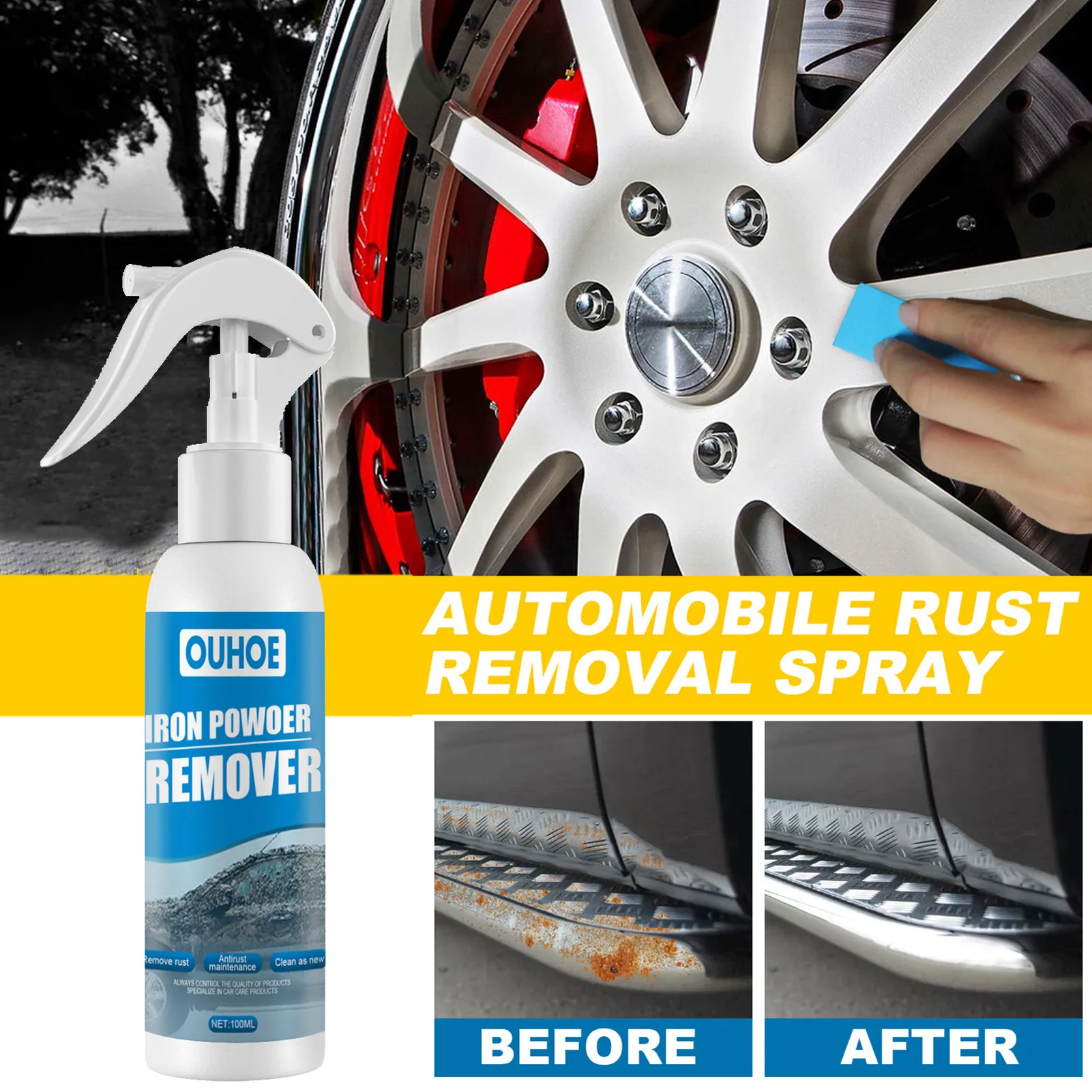 100ml Car Rust Remover Spray Metal Chrome Paint Cleaner Car Maintenance Iron Powder Cleaning Rust Remover Spray