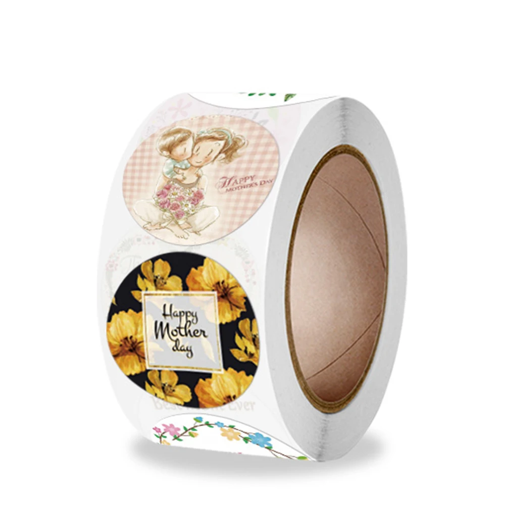 50-500pcs Happy Mothers Day Gifts Label Sticker Kraft Round Shape Sticker Sweet Floral Designs For Mom Gifts Wrap Label Tags