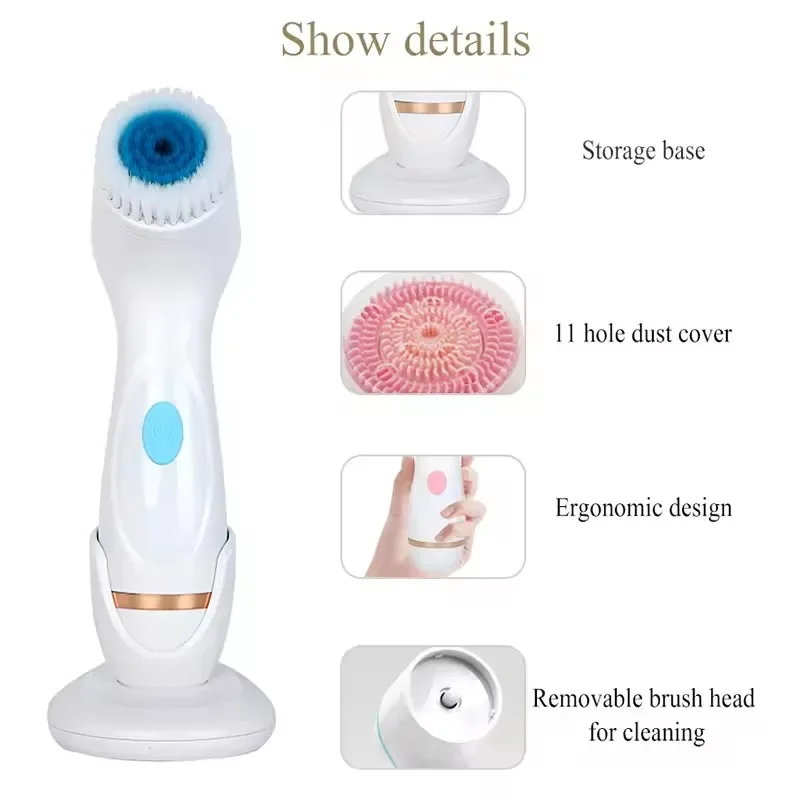 Electric Cleansing Brush 3 In 1 Sonic Rotating Cleansing Brush Galvanic Facial Spa System Deeply Clean Remove Blackheads Tool