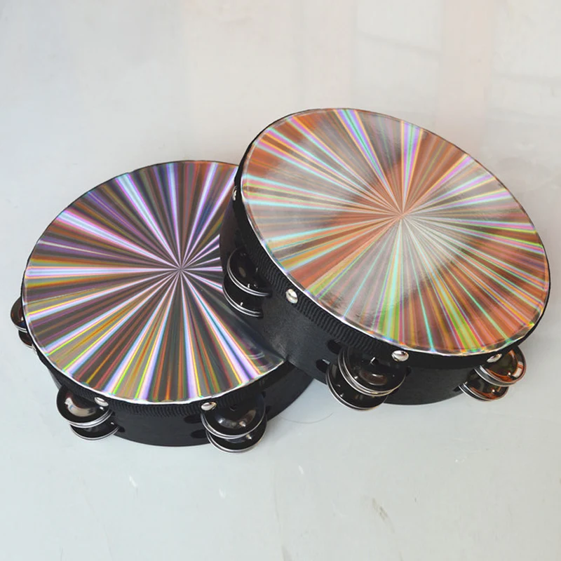 Musical Tambourine Drum Round Percussion Jingles Portable for Children Performance