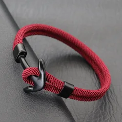 Handcrafted Men's Nautical Anchor Bracelet with Premium 4mm Rope - Available in Various Colors and Sizes - S 18.5cm 7.3Inch (Wine)