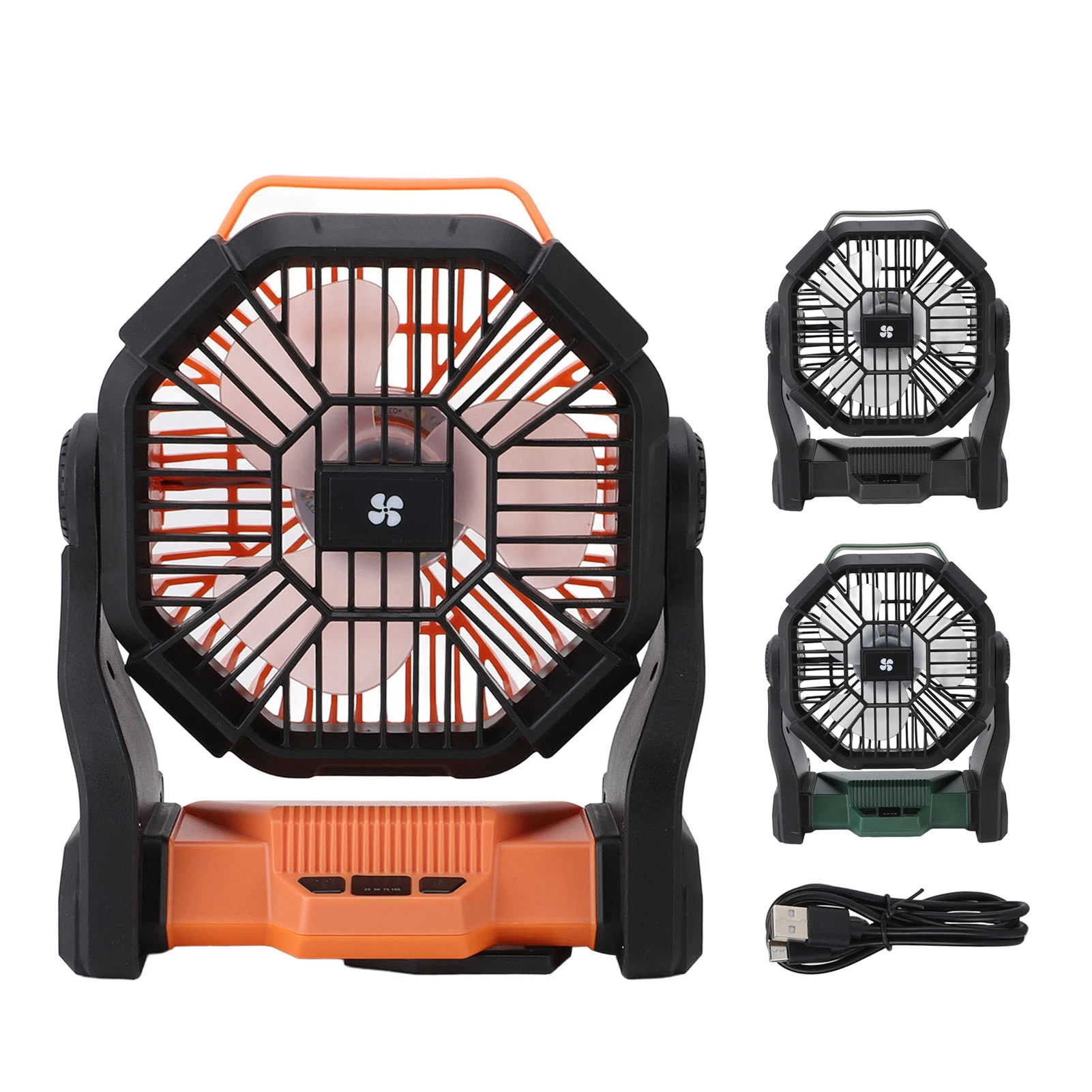 USB Rechargeable Outdoor Camping Fan with LED Lantern