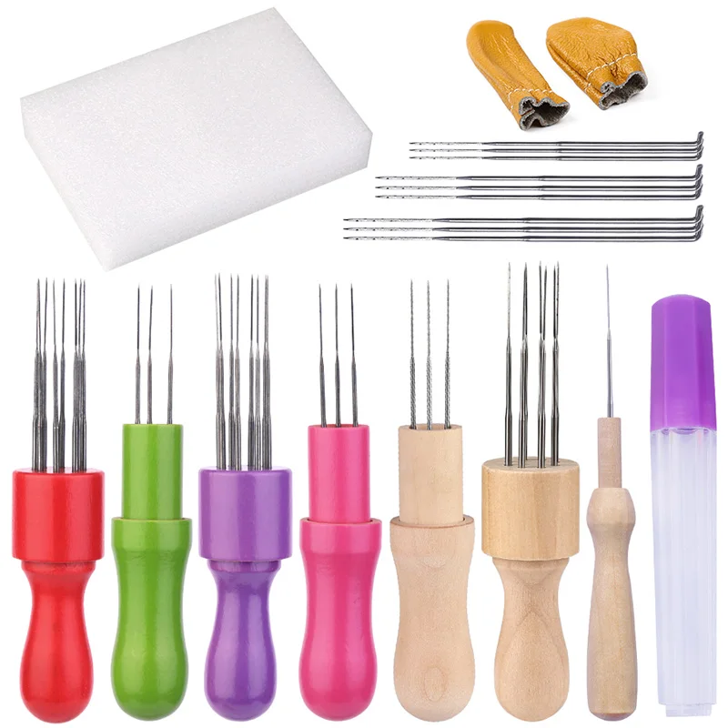 

IMZAY 14Pcs Wool Felting Needle Set With Wooden Handle Needle Felt Tool 9 Pcs 3 Size Felt Needles Finger Cot And Foam Mat