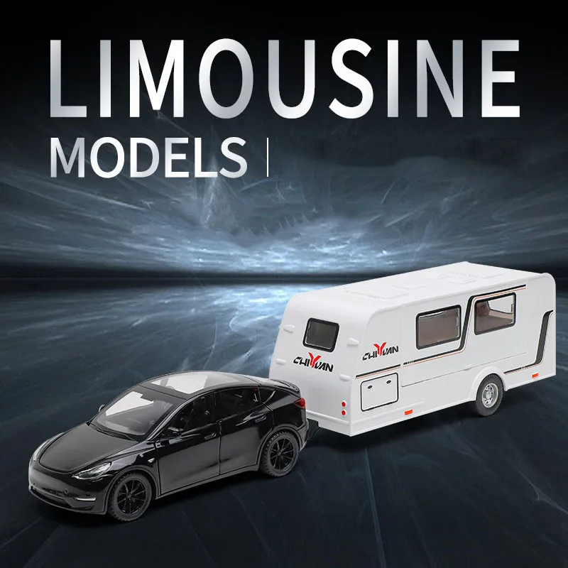 1:32 Scale Teslas SUV Model Y Travel Caravan New Energy Vehicle Metal Diecast Car ATV Pull Back Alloy Toy With Light Sound