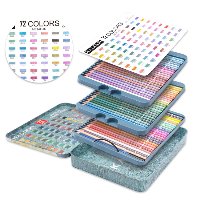 KALOUR 50/72 Colors Metallic Colored Pencils Set Soft Core Oil based in Tin Box,Shading Pencils for Beginners & Pro Artists 3